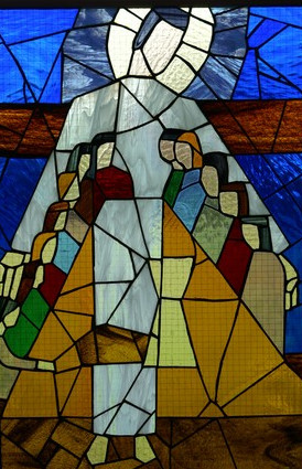 Glasmosaik mir Darstellung des Abendmahls, Jesus und die Jünger am Tisch